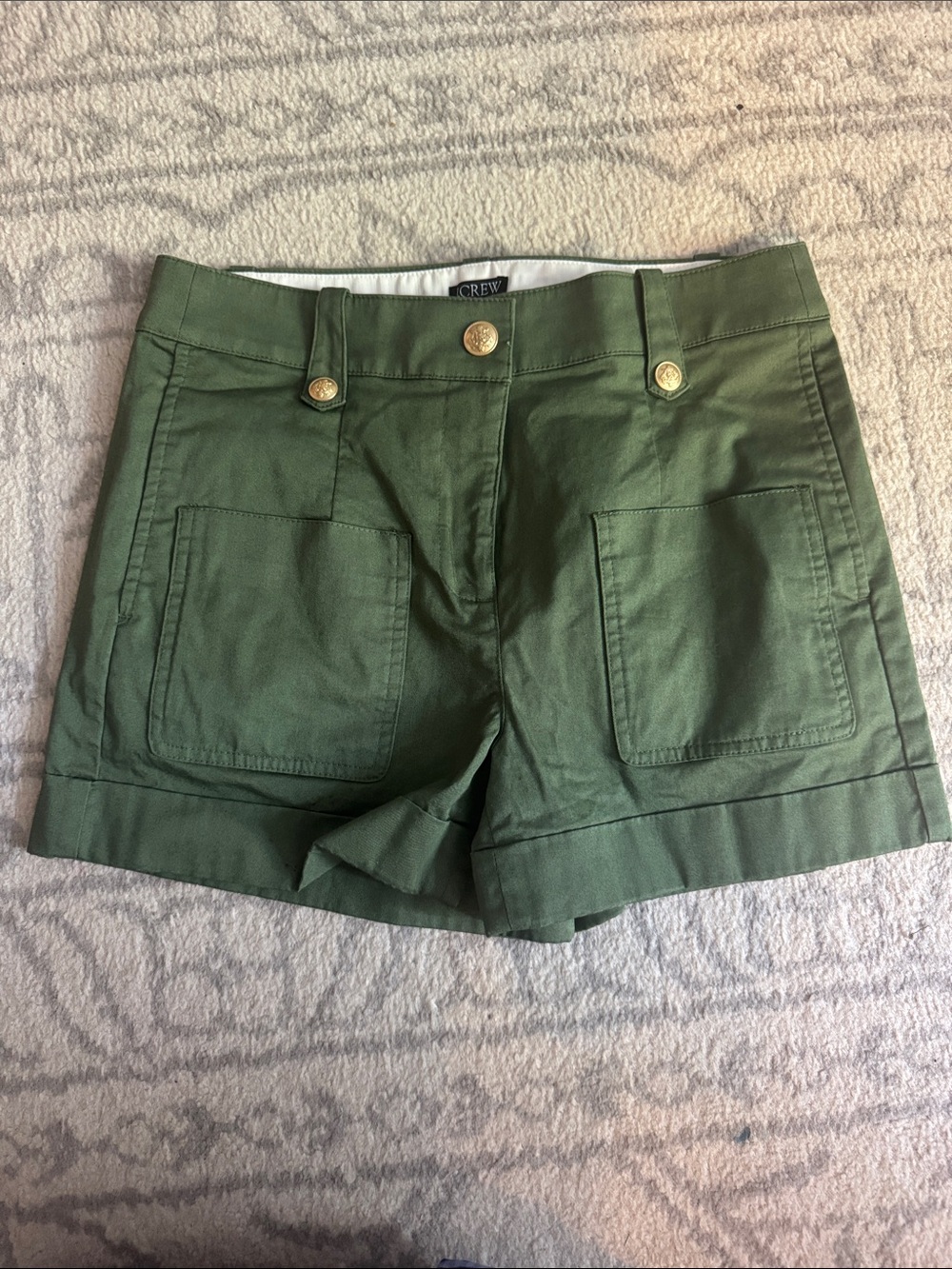 J. Crew Olive Green High-Waist Utility Shorts with Patch Pockets